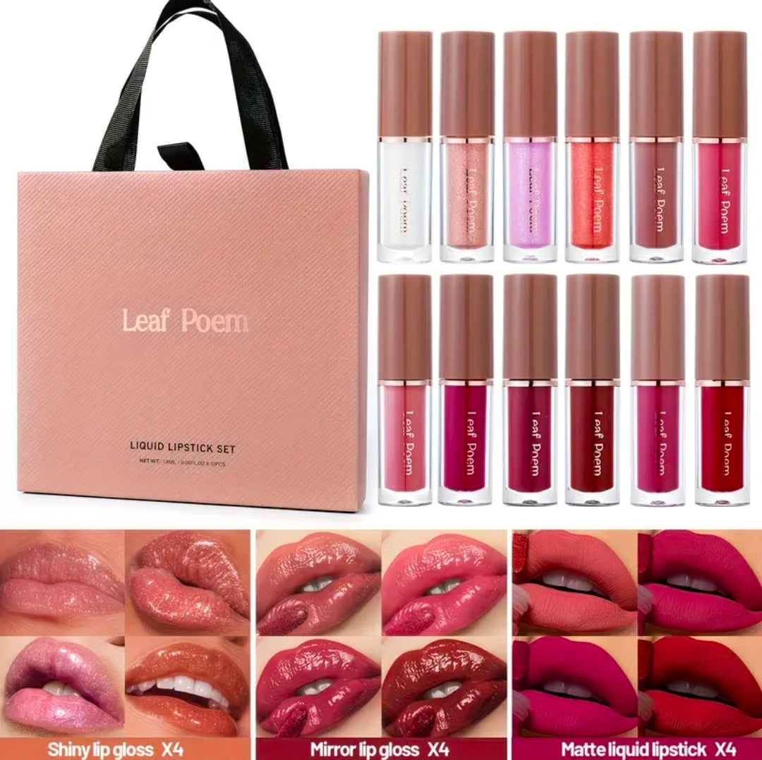 12pcs Mirror Matte Lip Gloss Set