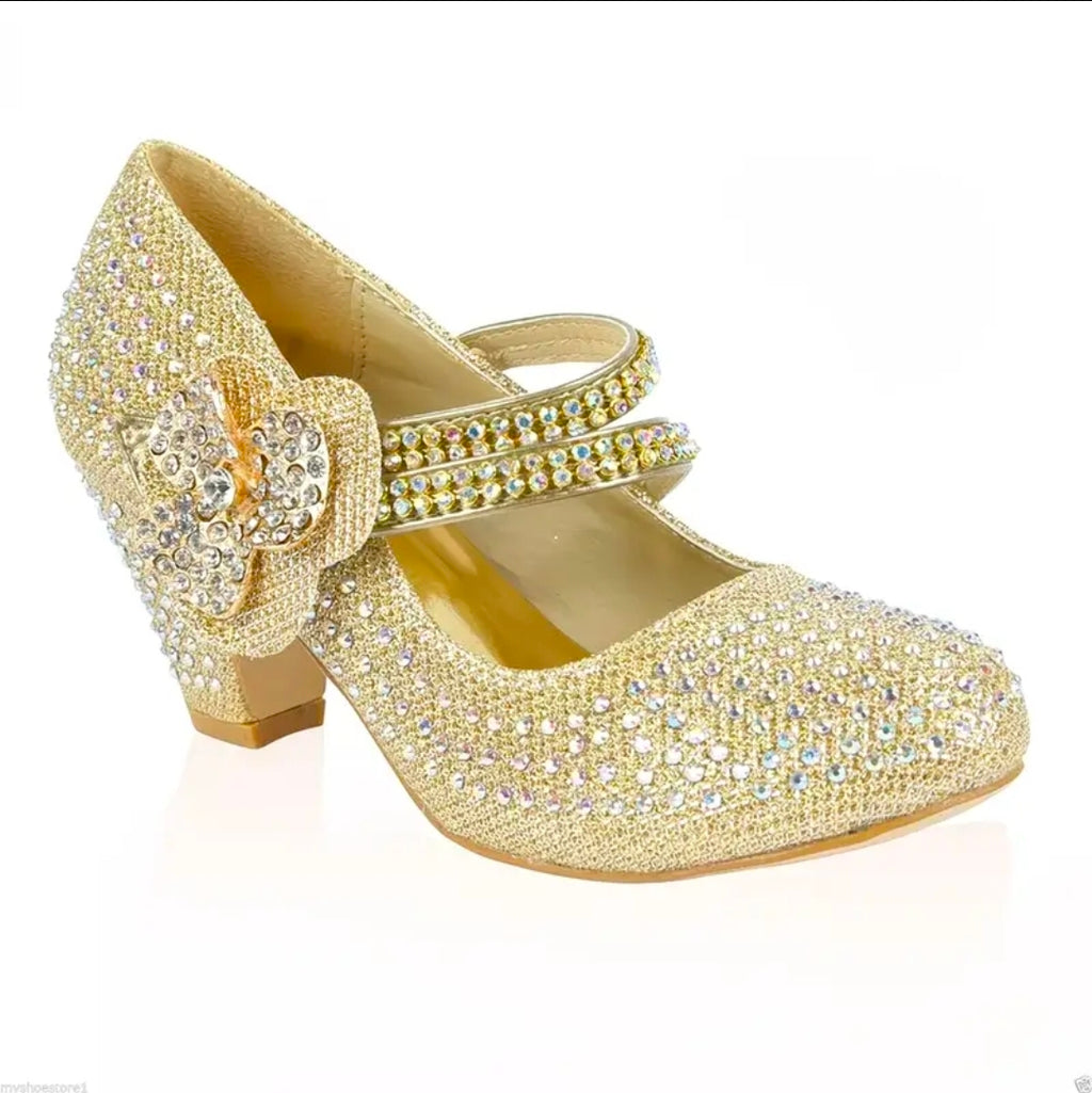 Girls Diamante Mid Heel Party Shoes