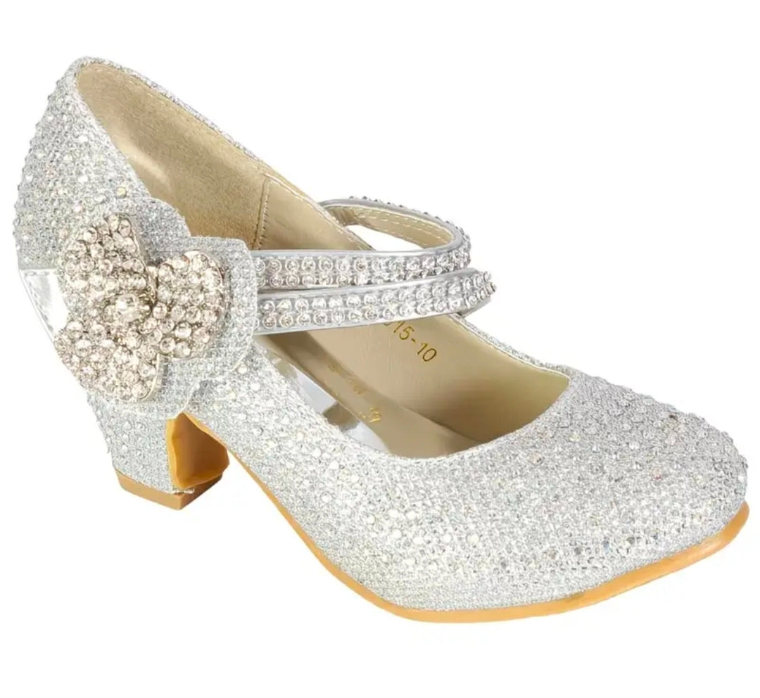 Girls Diamante Mid Heel Party Shoes