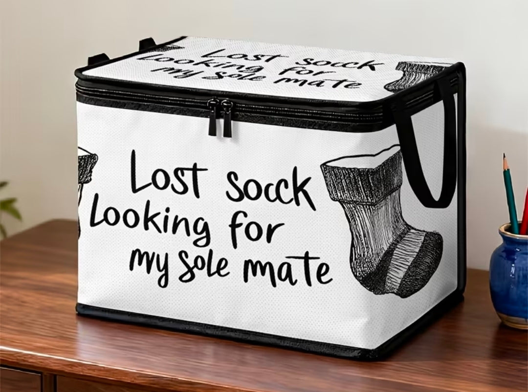 Funny Missing Sock Storage Basket with Flip-Top Lid