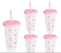 Pink Bow Clear Plastic Tumbler