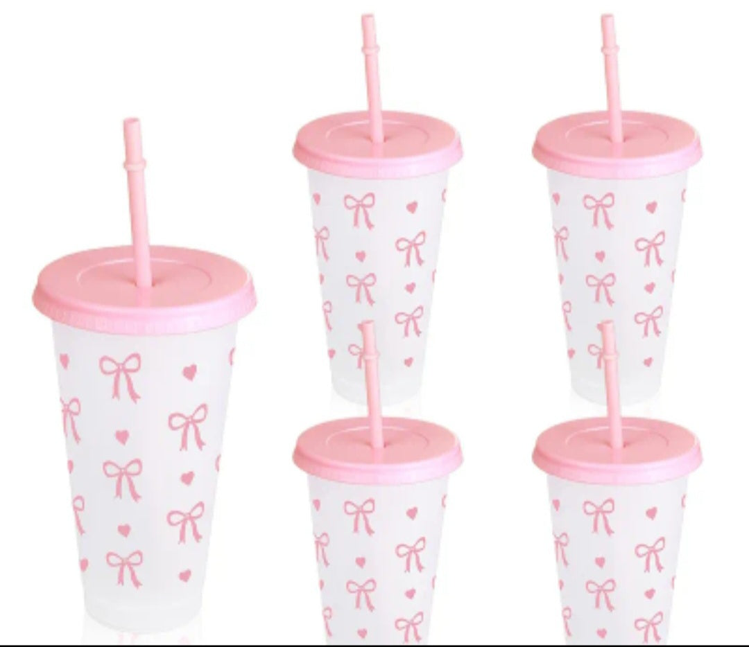 Pink Bow Clear Plastic Tumbler