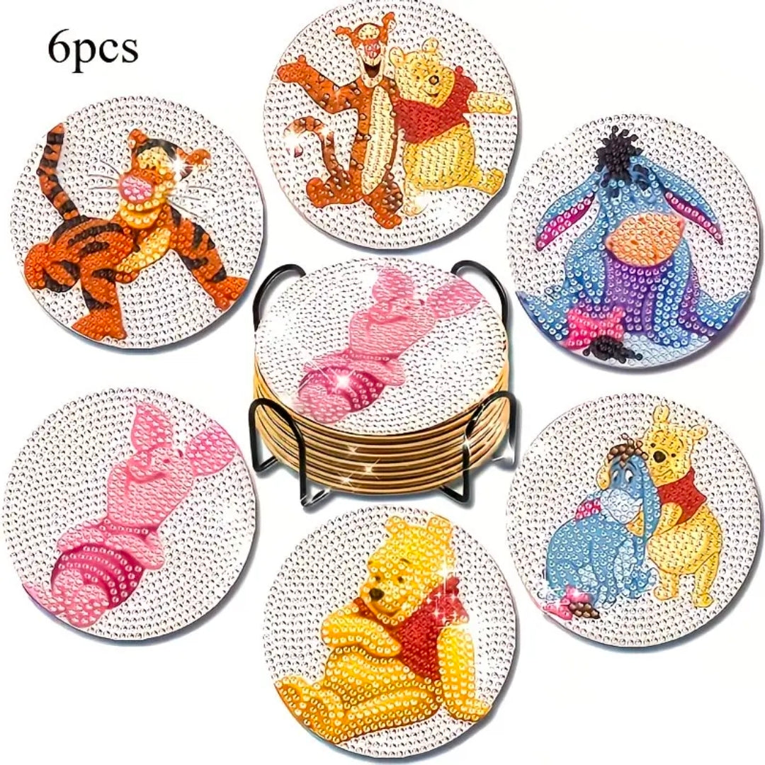 6pcs Winnie The Pooh Diamond Coaster Set