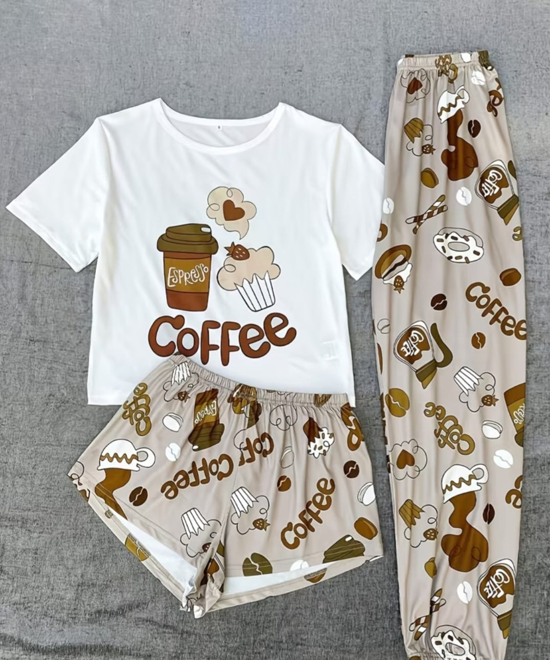 3 Piece Coffee Pyjama Set