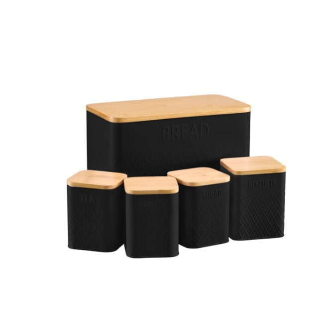 Cooks Professional 5 Piece Square Kitchen Storage Set with Bamboo Lids
