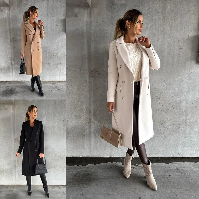 Autumn Winter Women's Long Sleeve Woolen Coat