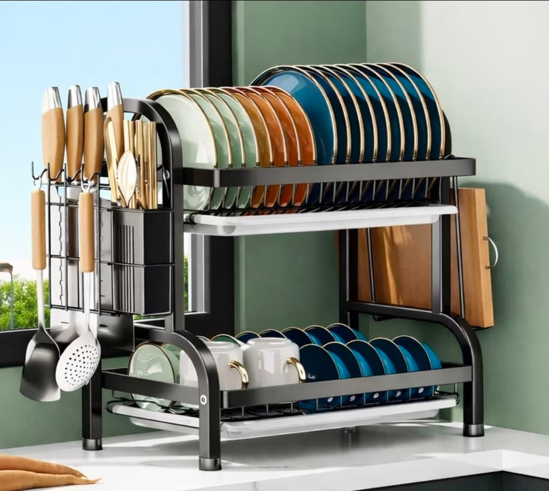2 Tier Dish Drying Rack with Drip Tray