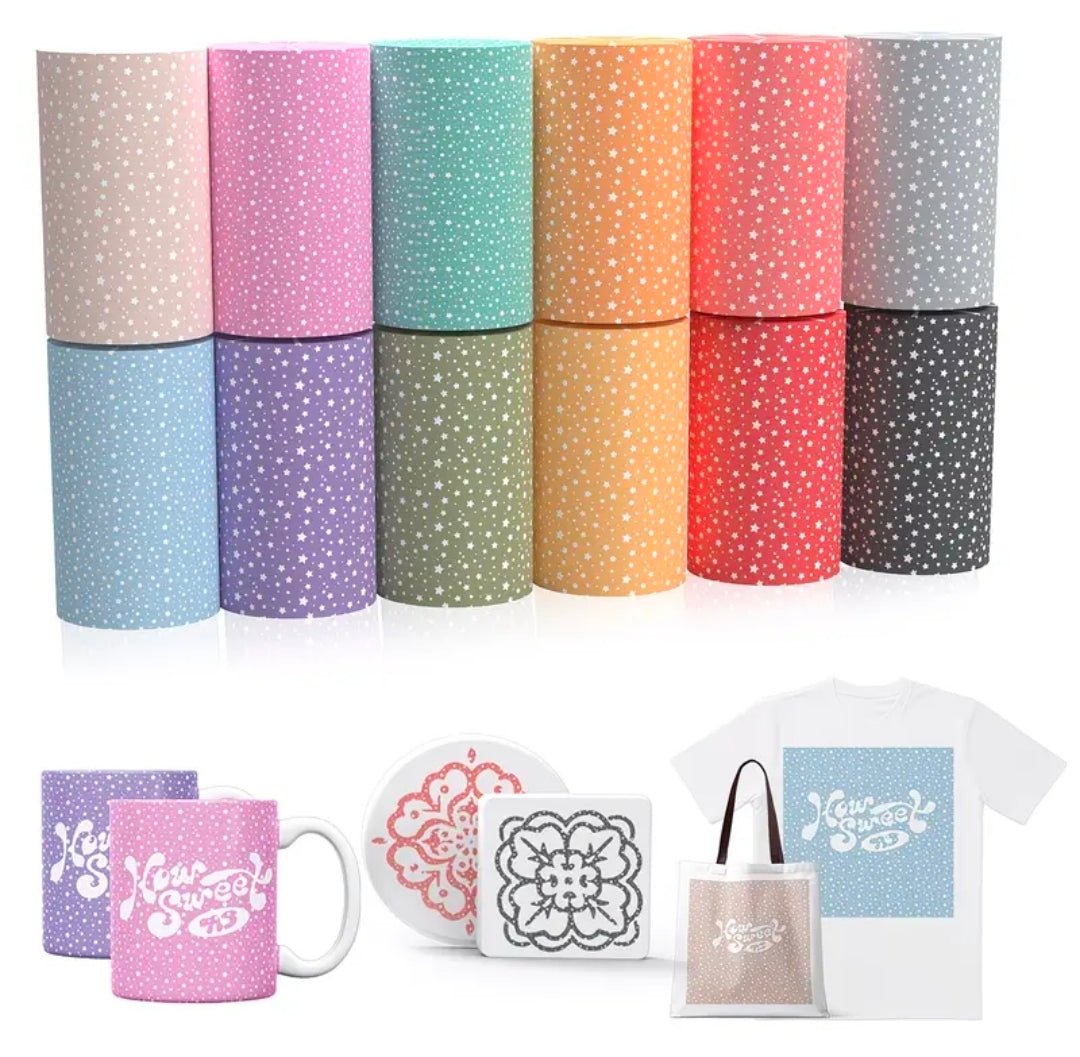 12pcs Pastel Star Confetti Transfer Ink Sheets